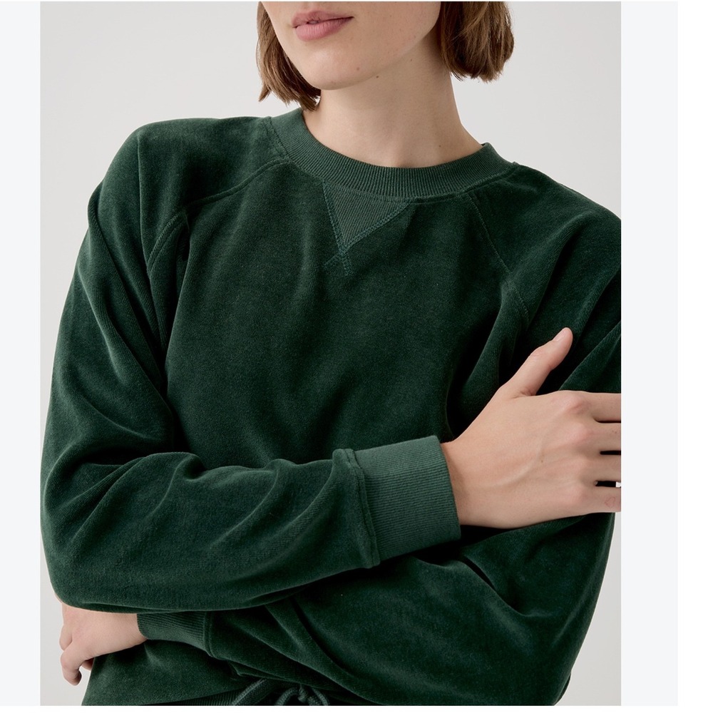 Pact Womens Organic Cotton Velour Crew Sweatshirt M Green Sustainable Fall Boho
